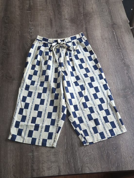 Valentino Garavani Pants - Gianni Valentino Cropped Blue and Cream Checkered Logo Linen Pants XS
